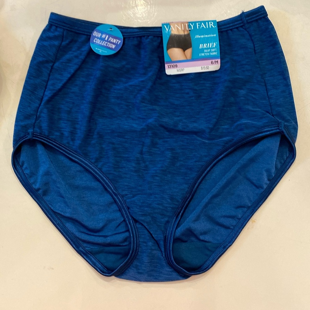 Vanity Fair Illumination Brief. Silky Soft Stretch Fabric. Blue Design. 6M